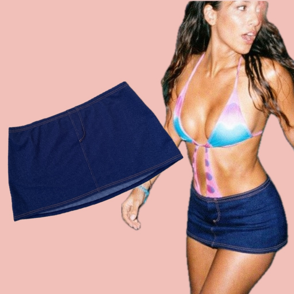 Y2K Baltex Swim Skirt Cover Up Blue Micro Mini Festival Ibiza